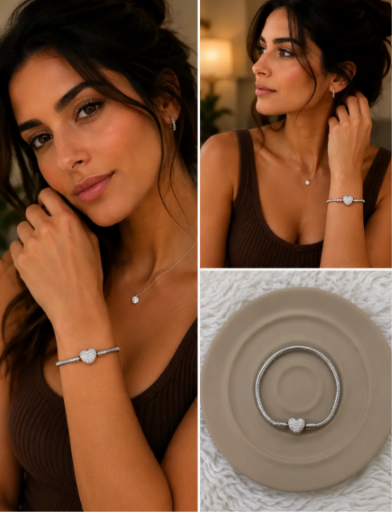 Ürək Fiqurlu Daşlı Charm Bilərzik